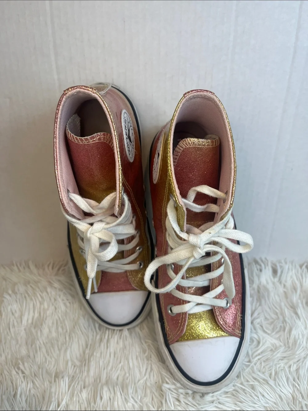 Converse Kids High Top Sneakers in Gold and Pink